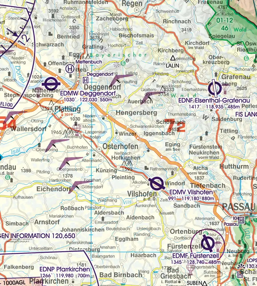 Area of Sporting and Recreational Activities on the VFR Chart for Austria in 500k
