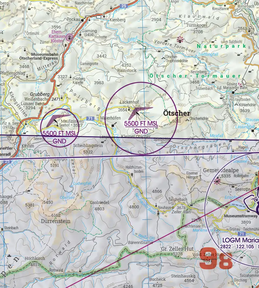 Area of Sporting and Recreational Activities on the 200k VFR Chart of Austria