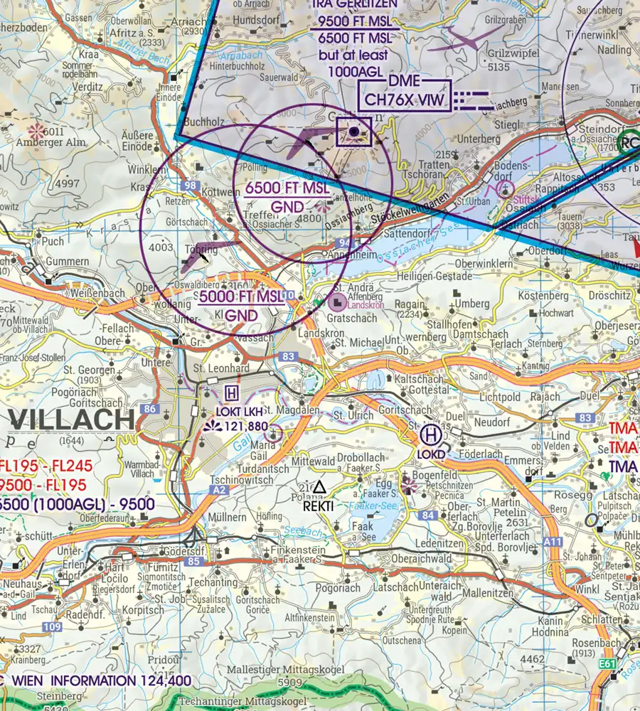 Area of Sporting and Recreational Activities on the 200k aeronautical Chart of Austria
