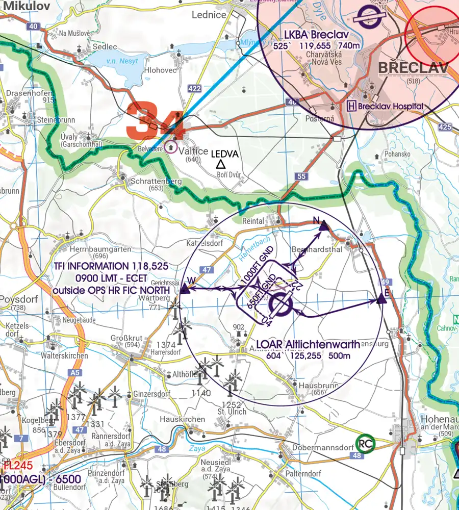 Border Crossings on the ICAO Chart of Austria in 200k