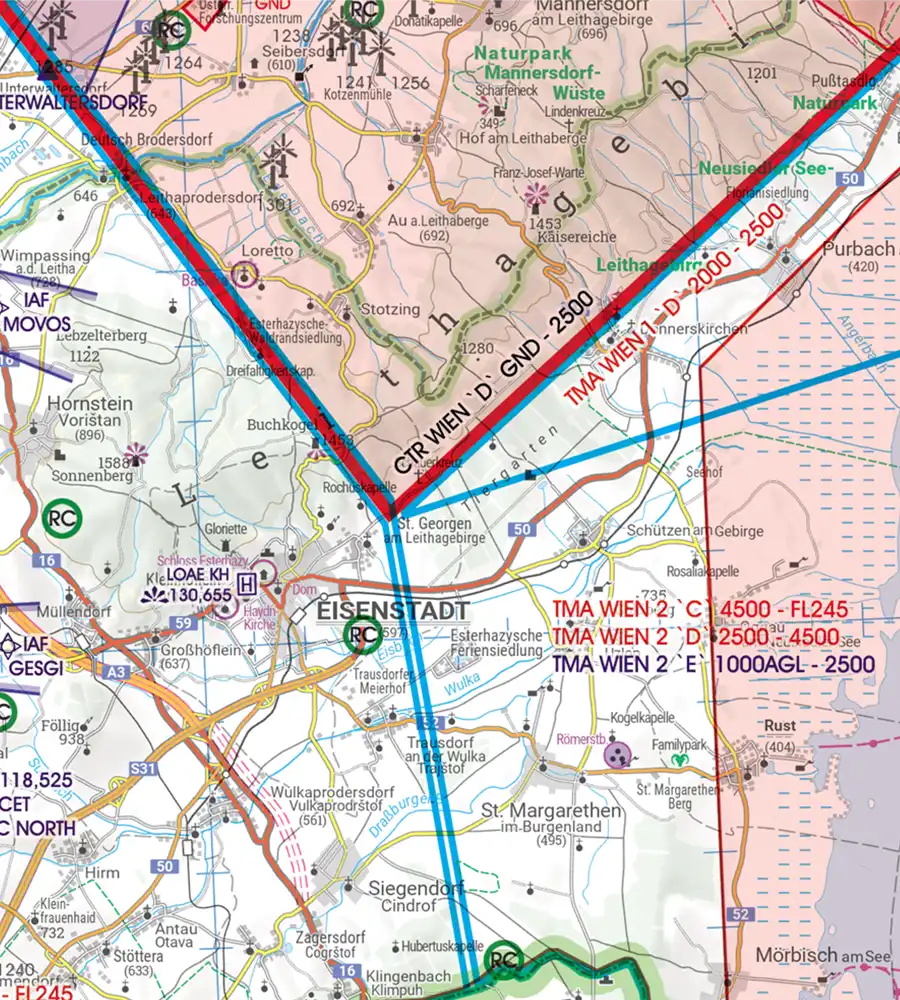 CTR Control Zone on the aeronautical Chart of Austria in 200k