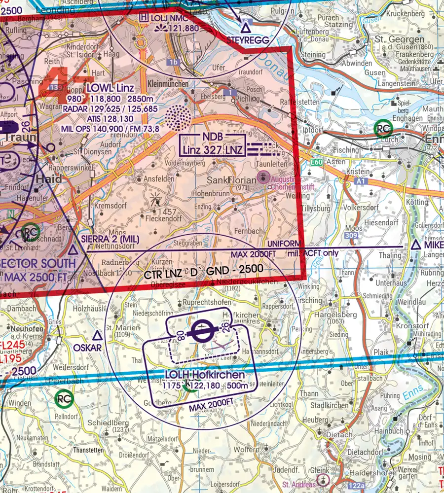 CTR Control Zone on the ICAO Chart of Austria in 200k