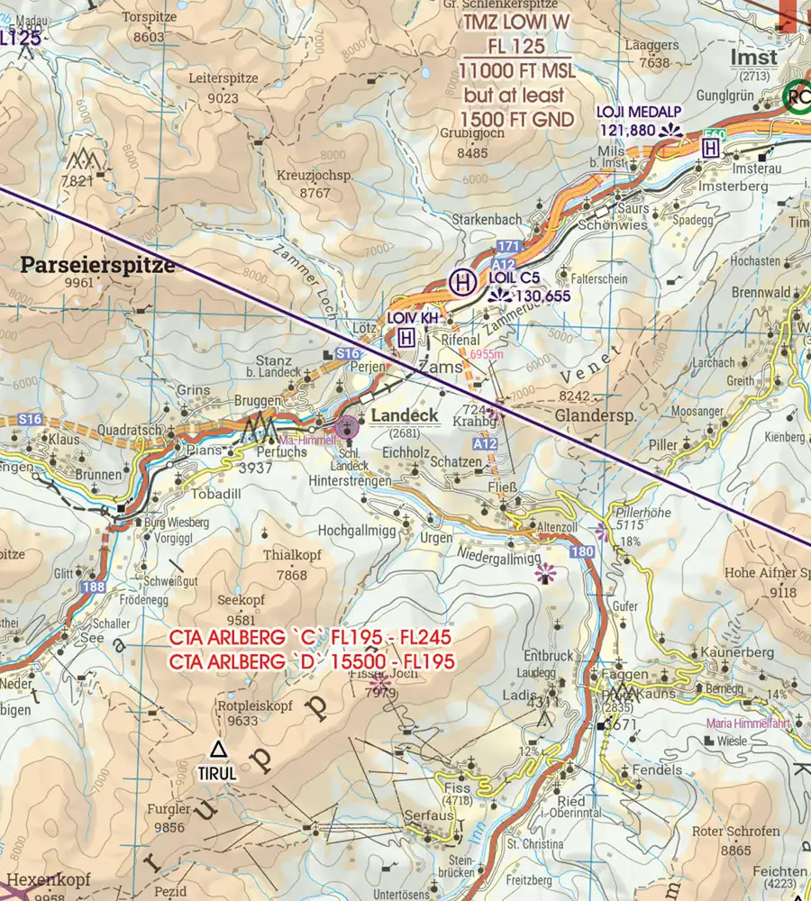 Heliport Hospital on the 200k ICAO Chart of Austria