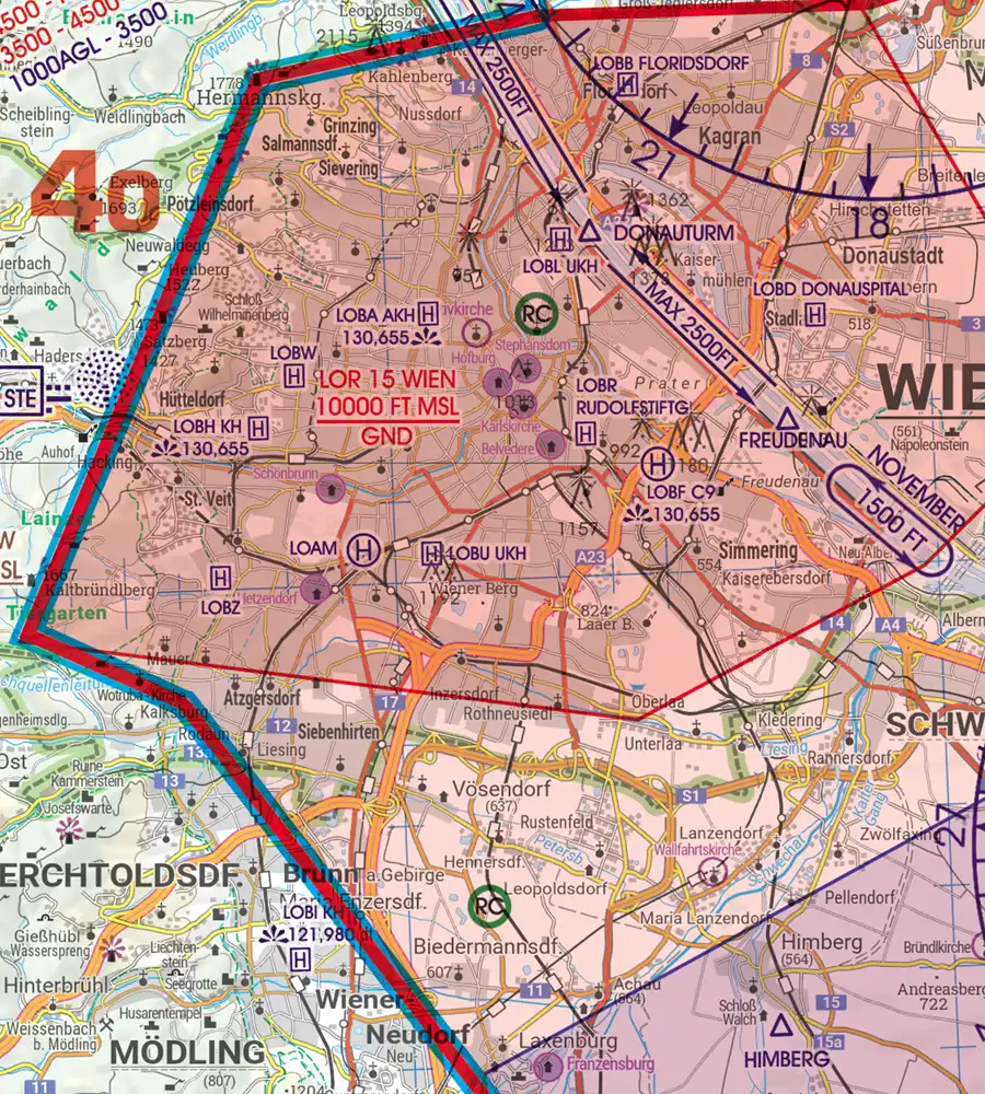Hospital Heliport on the aeronautical Chart of Austria in 200k