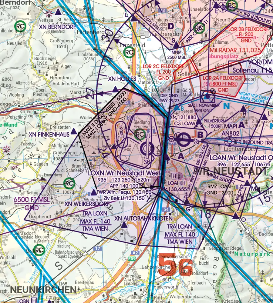 MATZ Military Aerodrome Traffic on the 200k ICAO Chart of Austria