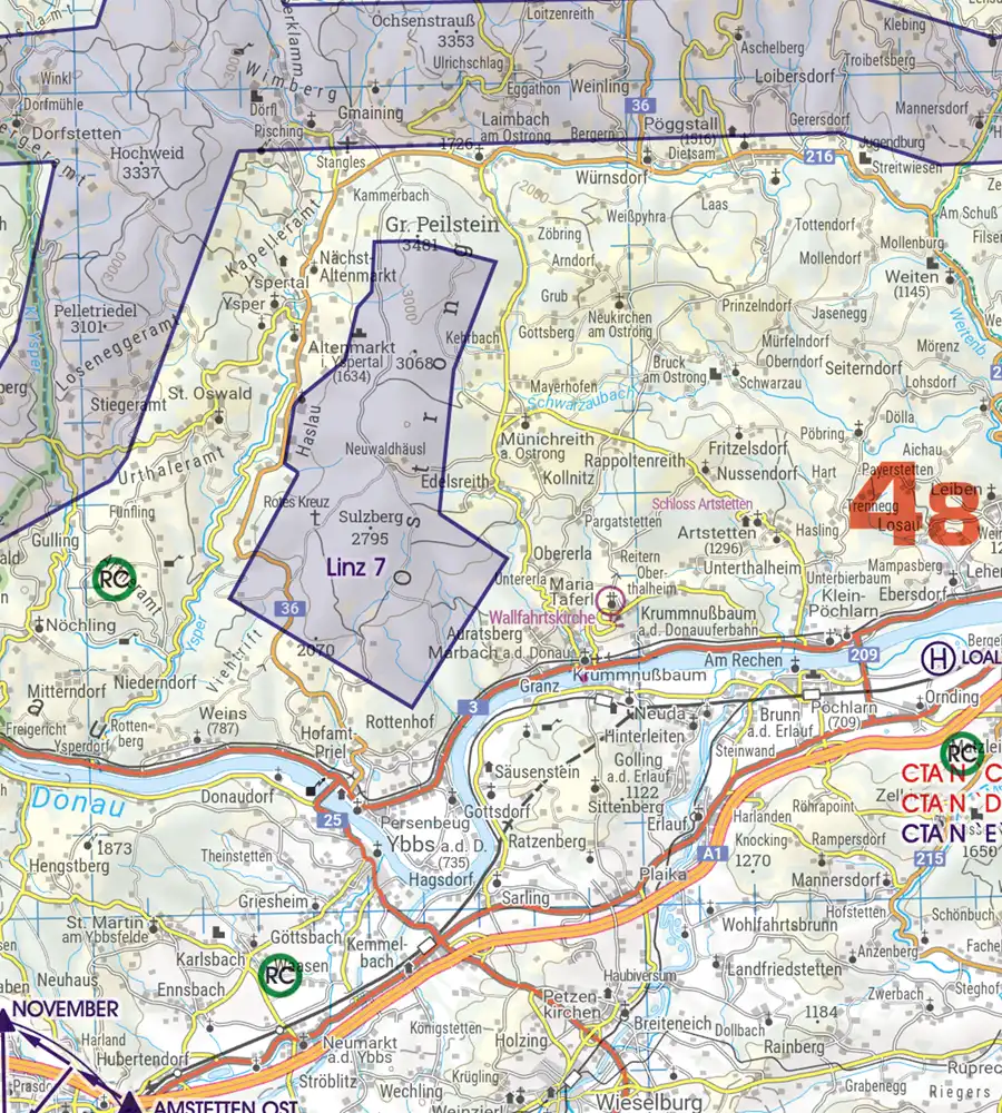 Military low level flying routes on the 200k aeronautical Chart of Austria