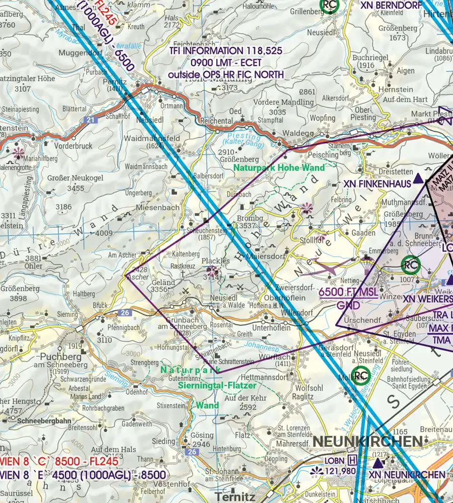 Nature Reserve on the aeronautical Chart of Austria in 200k