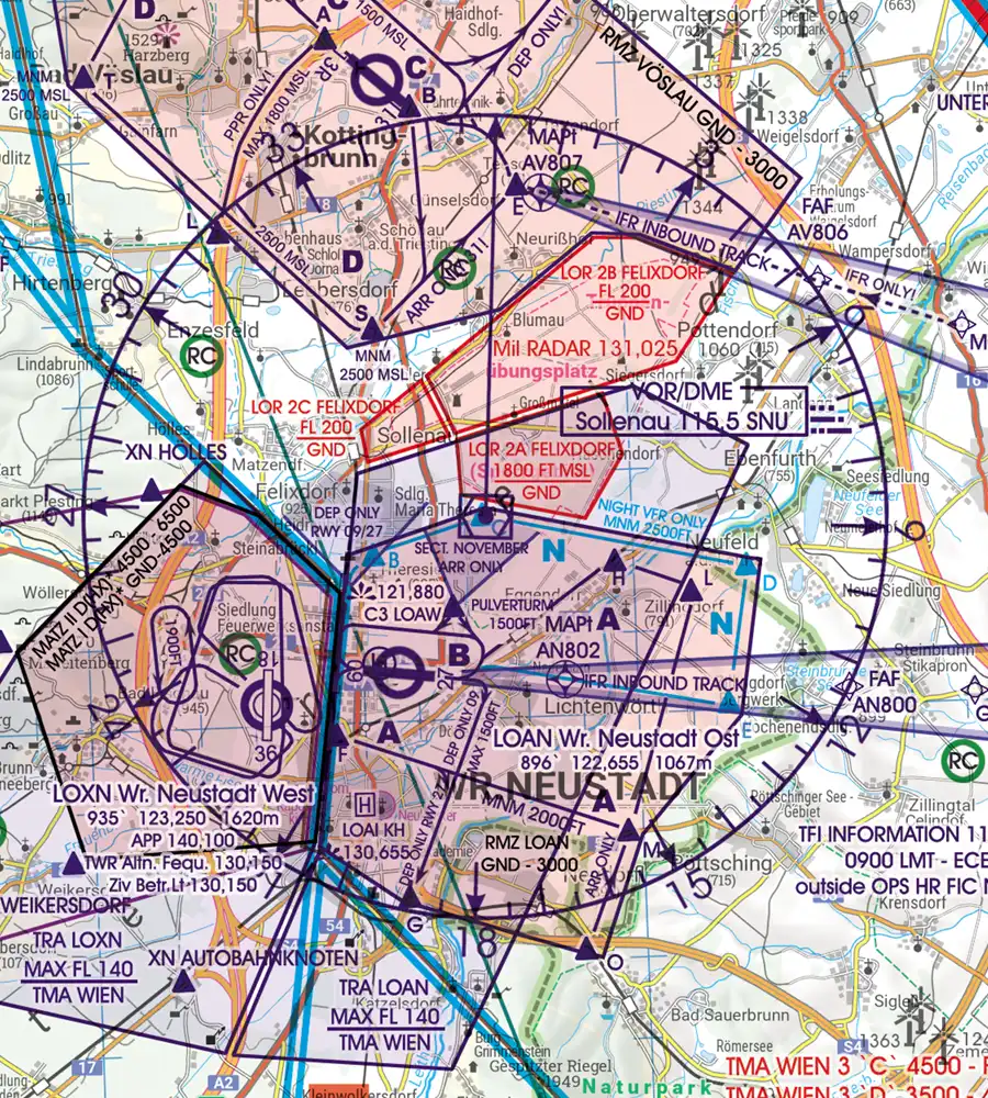 Prohibited and Restricted Area on the VFR Chart of Austria in 200k