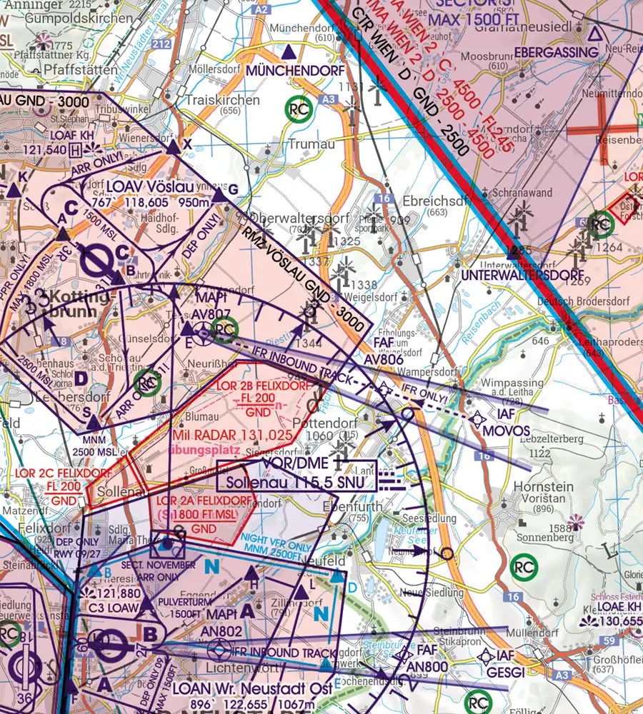 RMZ Radio Mandatory Zone on the 200k ICAO Chart of Austria