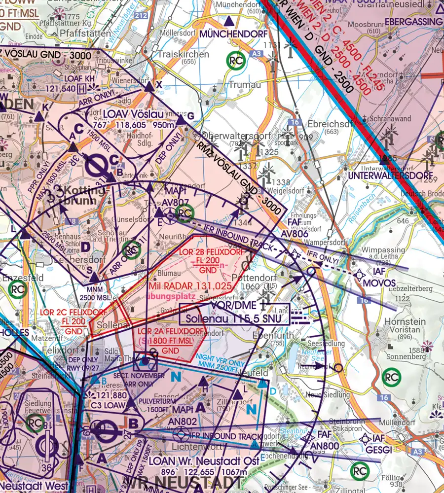 RMZ Radio Mandatory Zone on the ICAO Chart of Austria in 200k