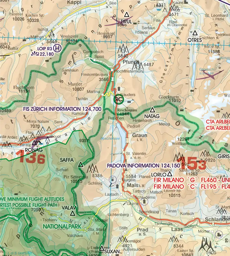 Sporting and Recreational Activities on the VFR Chart for Austria in 500k