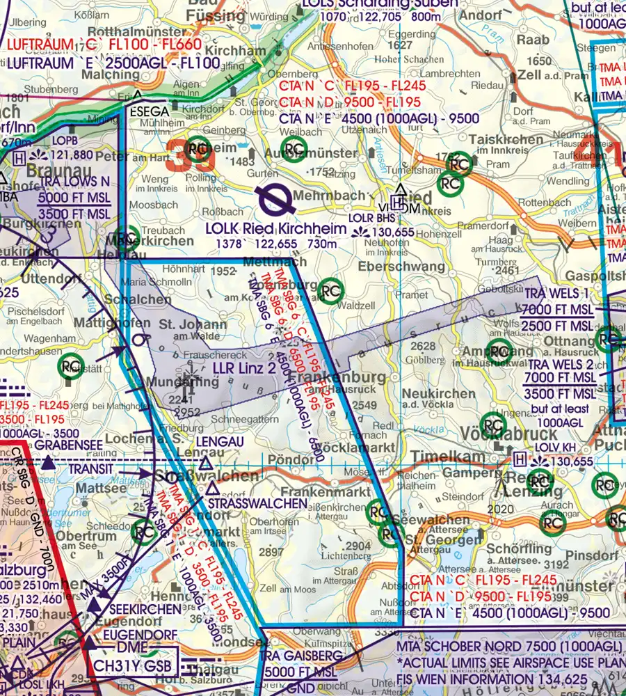 Visual Flight Area on the VFR Chart for Austria in 500k