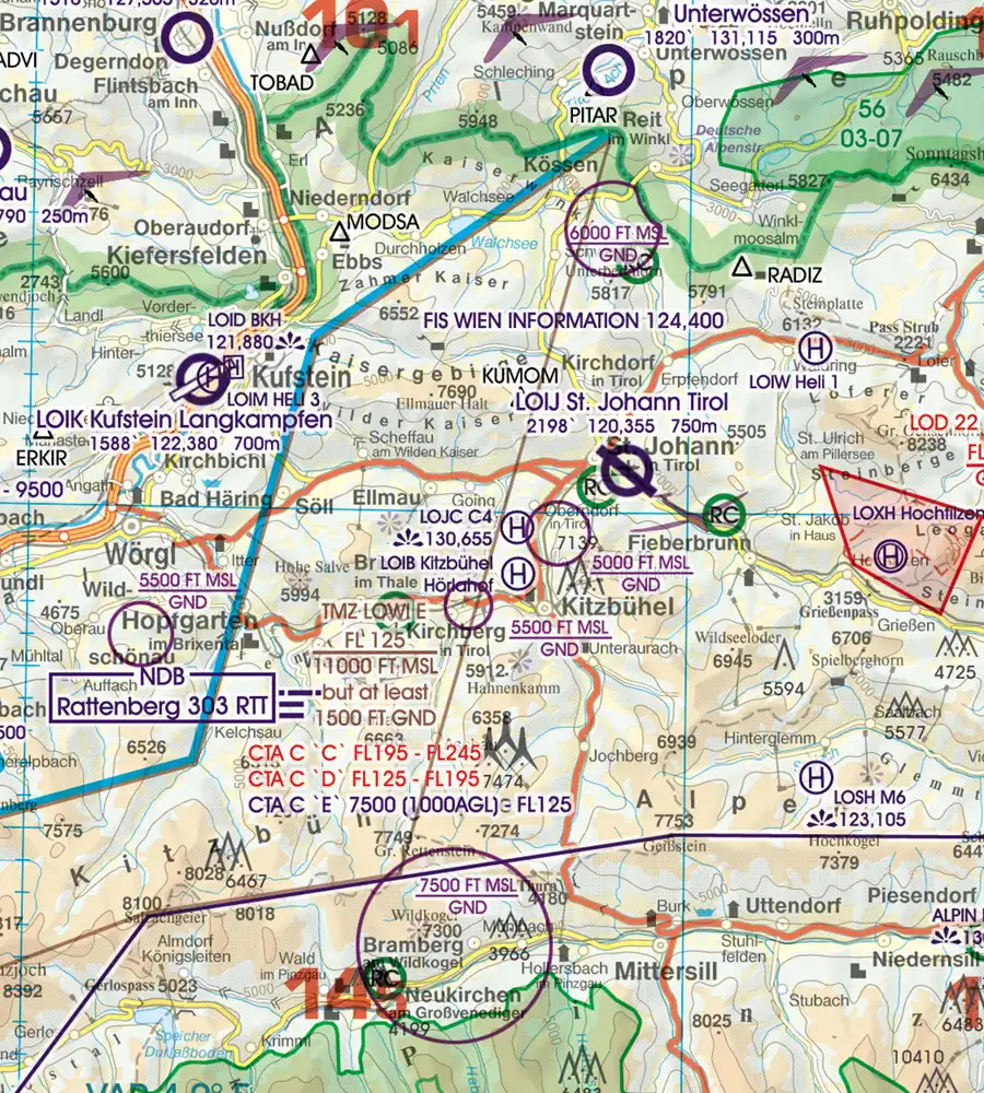 TMZ on the aeronautical Chart for Austria in 500k