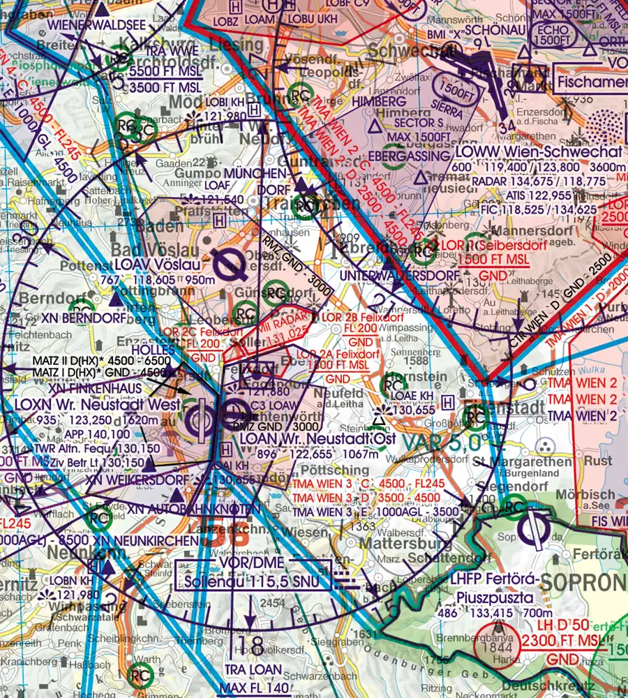 TMZ Radio Mandatory Zone in 500k on the ICAO Chart for Austria