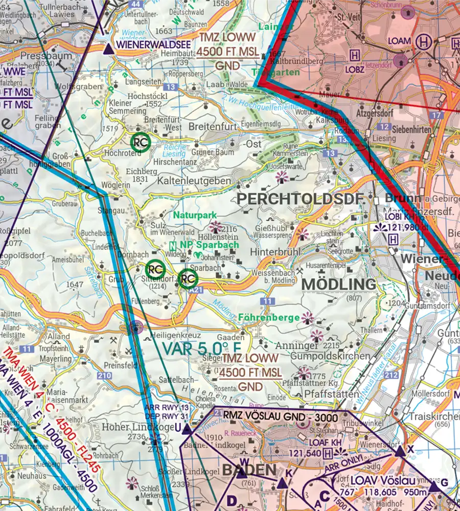 TMZ Transponder Mandatory Zone on the VFR Chart of Austria in 200k