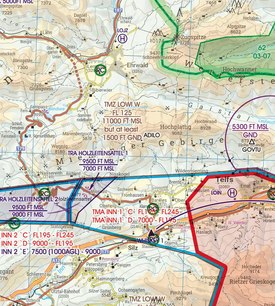 TMZ Zone on the aeronautical Chart of Austria in 200k