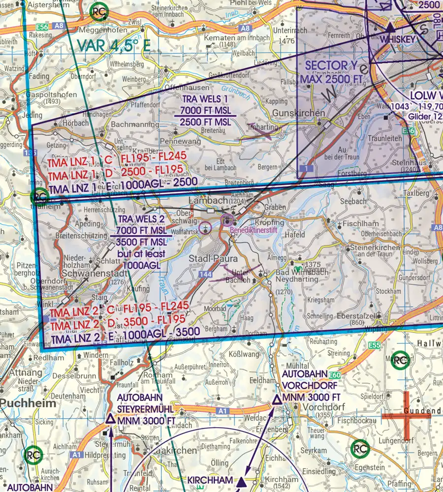 TRA on the 200k aeronautical Chart of Austria