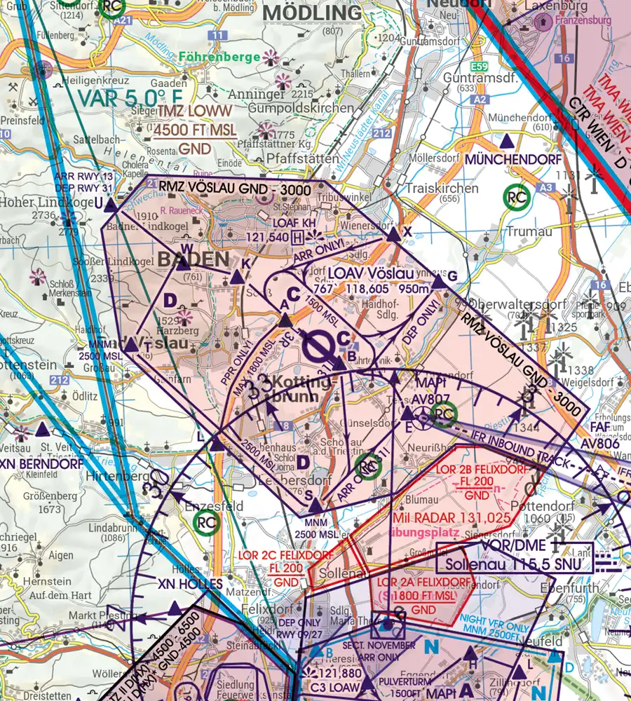 Visual Flying Sector on the 200k aeronautical Chart of Austria