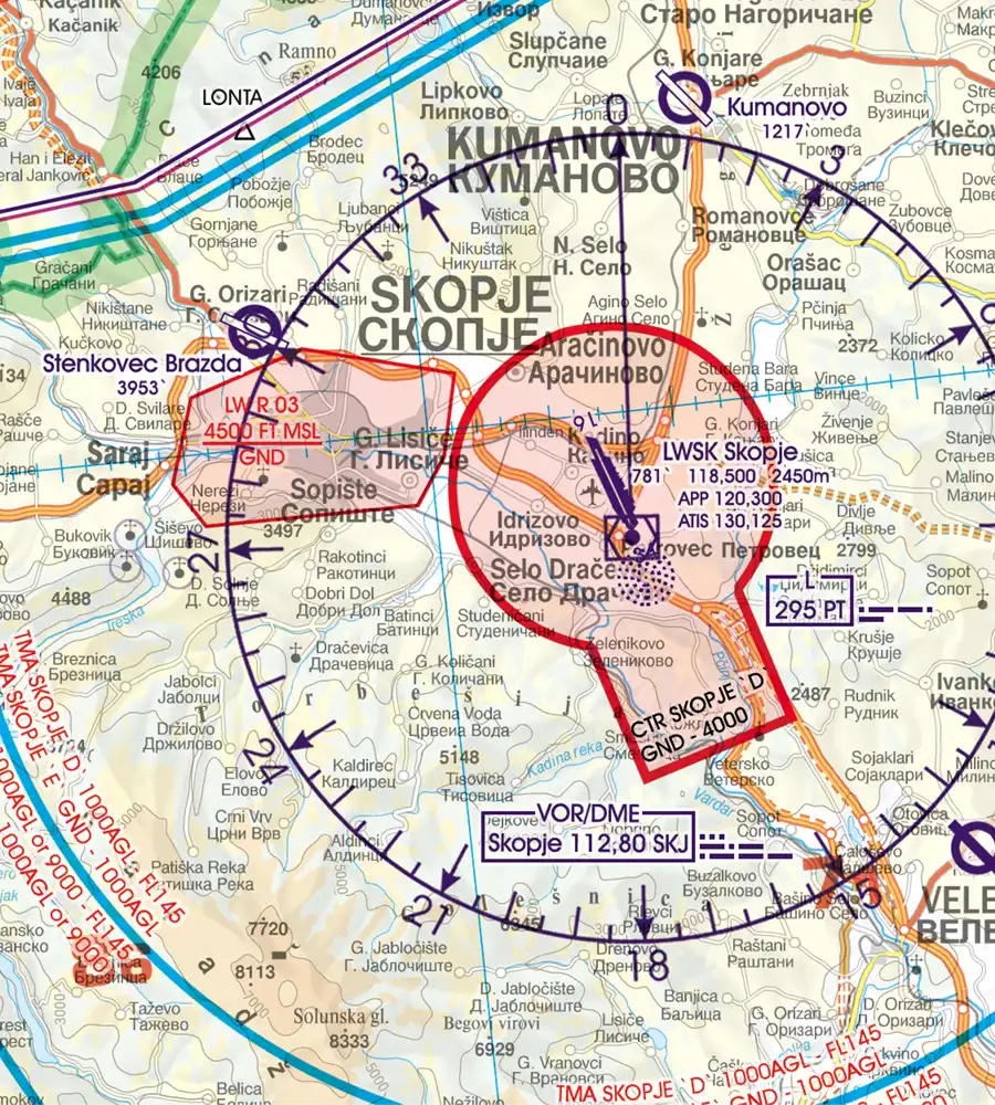 Restricted Area in North Macedonia on the 500k VFR Chart