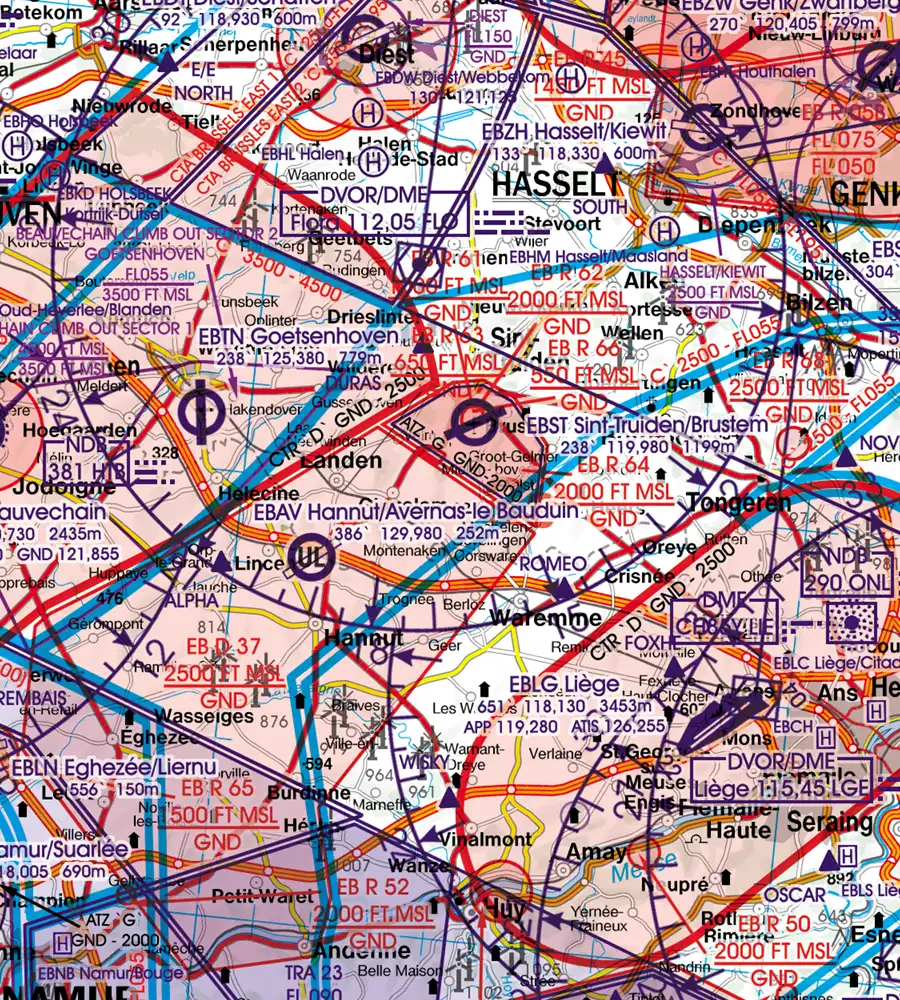 ATZ Aerodrome Traffic Zone on the 500k Belgium Chart