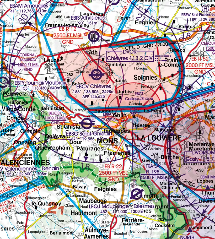 CTR Control Zone on the ICAO Chart of Belgium in 500k