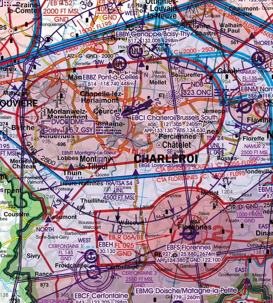 Luxembourg Airport and DME on the VFR Chart in 500k