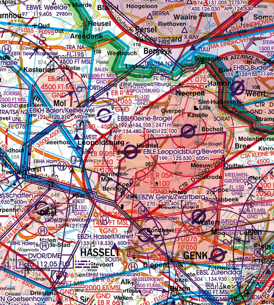 Sporting Area on the aeronautical Chart of Belgium in 500k