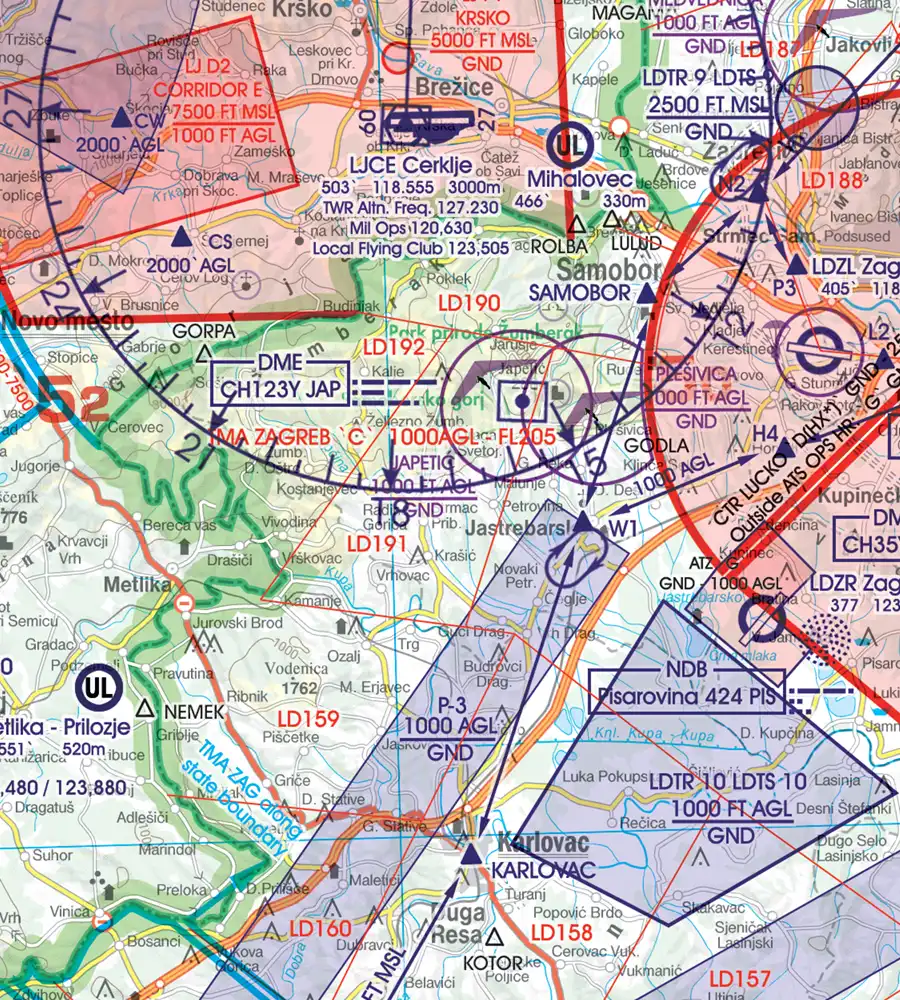 Border Crossing on the 500k ICAO Chart of Croatia