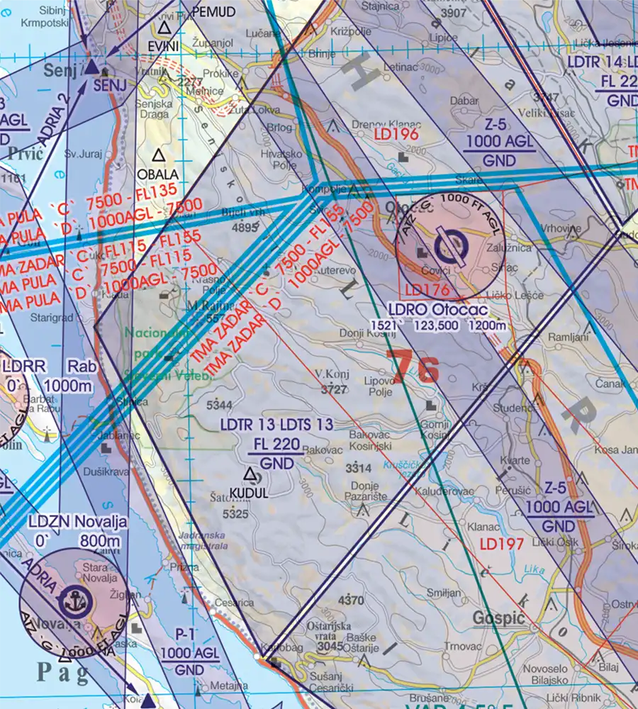 TMA on the VFR Chart of Bosnia Herzegovina in 500k