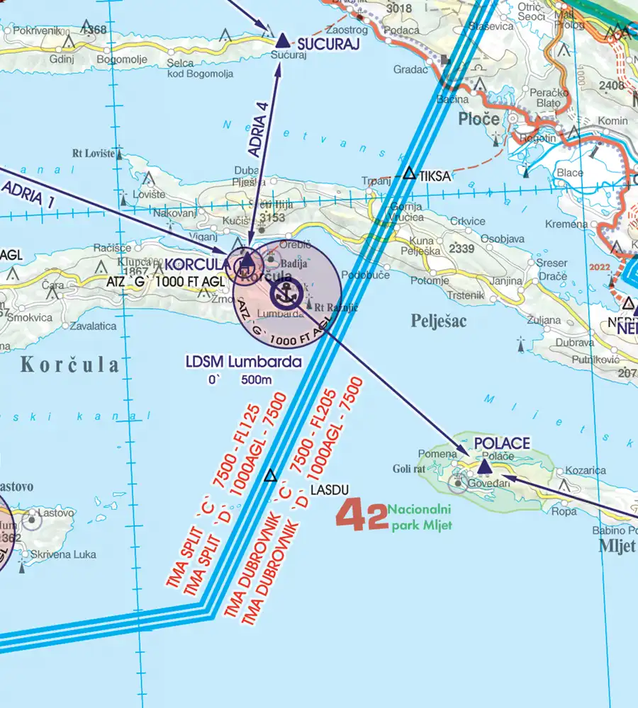 Nature Reserve on the aeronautical Chart of Croatia in 500k