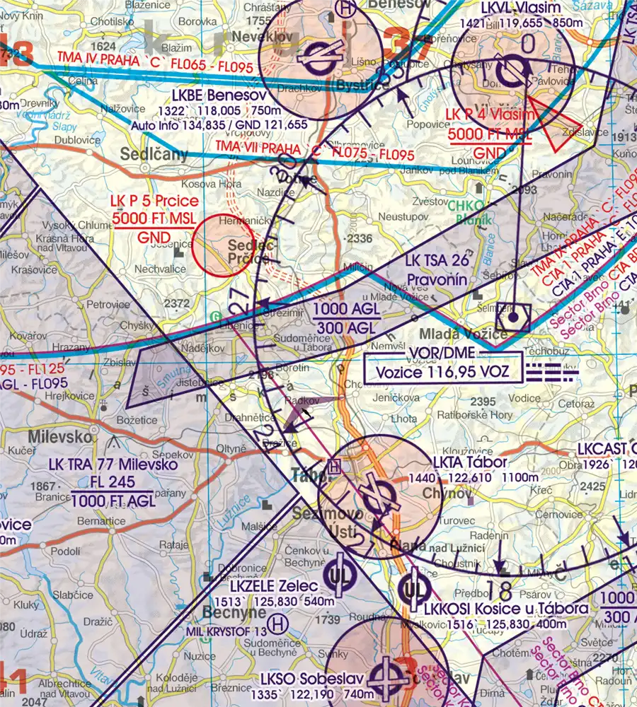 Prohibited and Restricted Area on the 500k ICAO Chart of Czechia