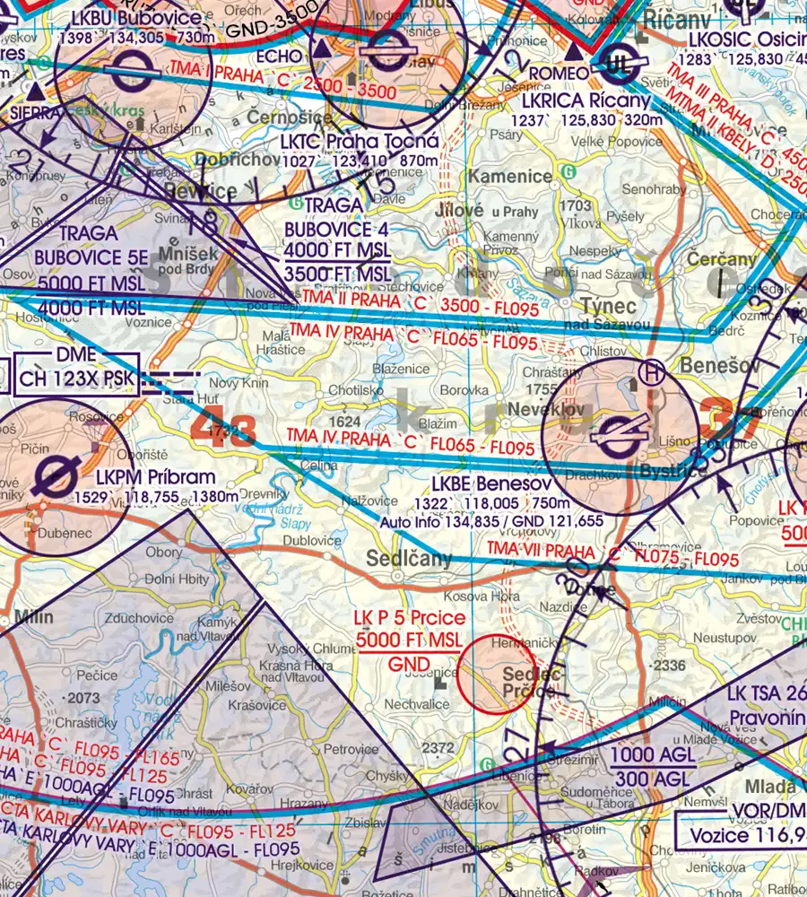 TMA Terminal Control Area on the aeronautical Chart of Czechia in 500k
