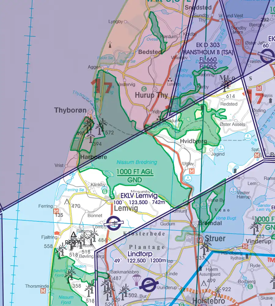 Nature Reserve on the 500k VFR Chart of Denmark