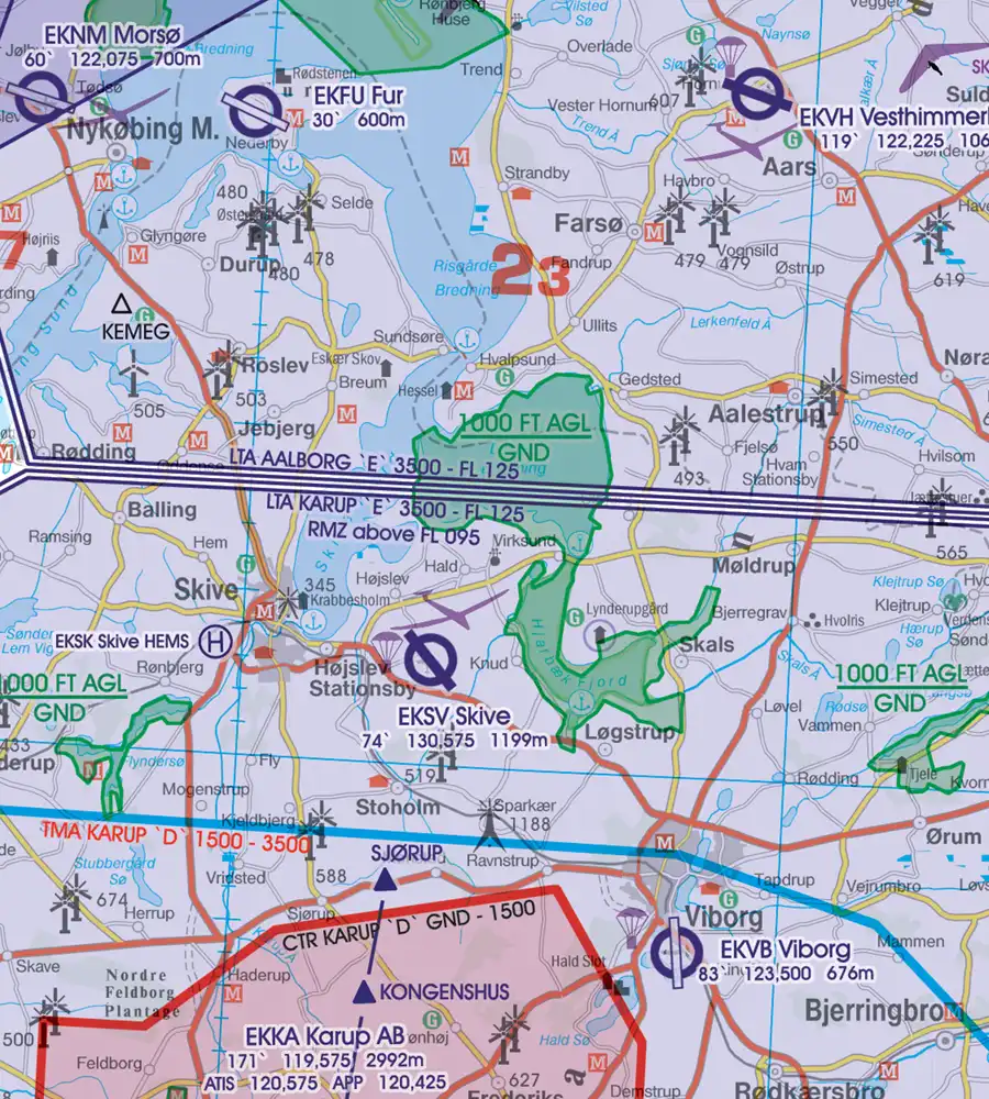 Sporting Activities on the aeronautical Chart of Denmark in 500k