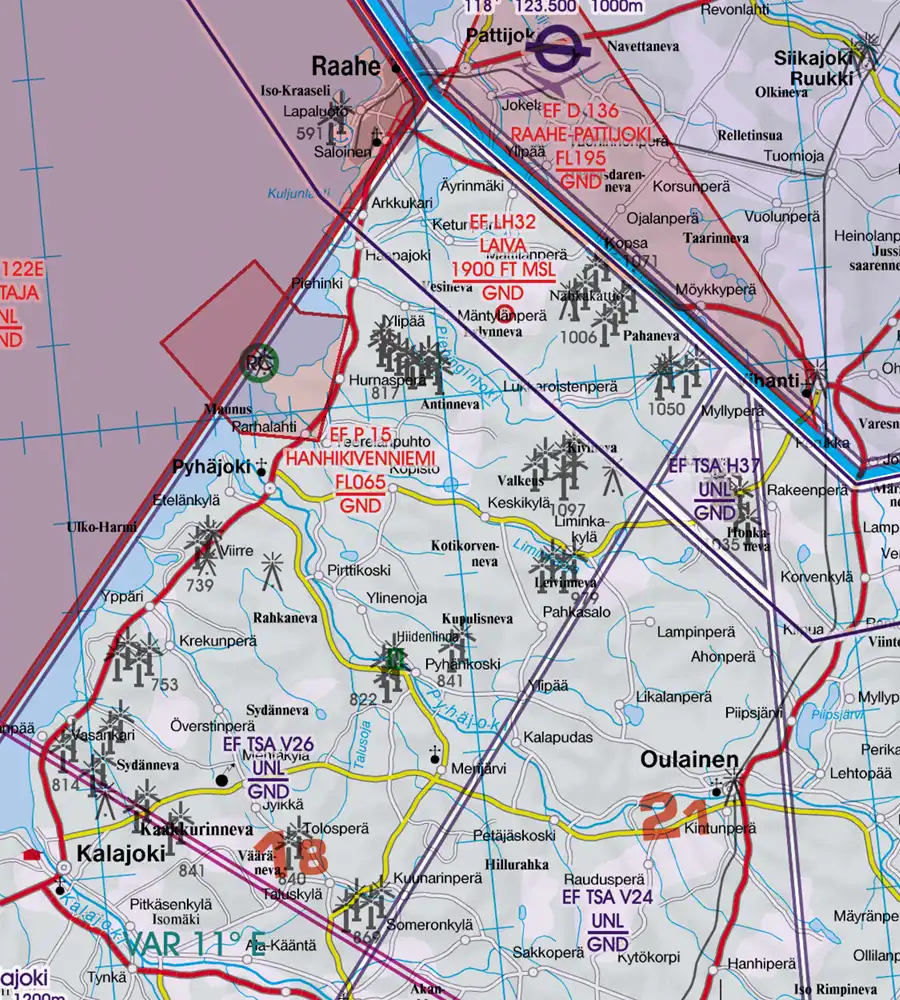 Wind Turbines on the ICAO Chart of Finland in 500k