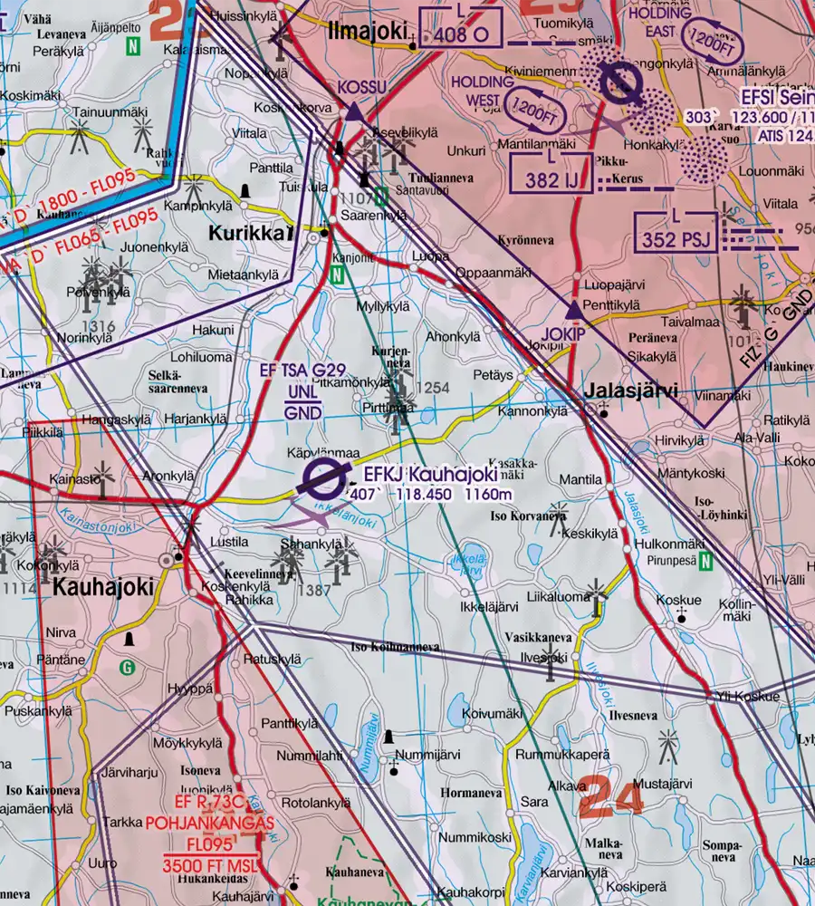 Wind Turbines in 500k on the aeronautical Chart of Finland