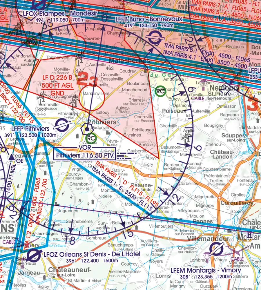 Danger Area on the aeronautical Chart of France in 500k
