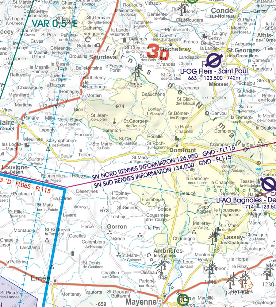 Flight Information Service on the VFR Chart for France in 500k
