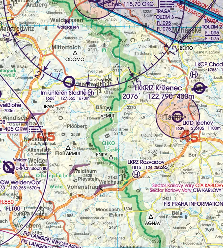 Border Crossings on the 500k ICAO Chart of Germany