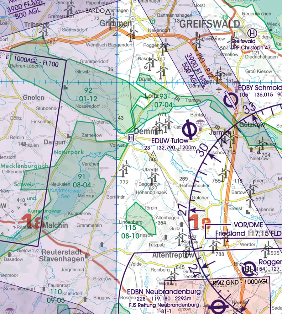 Nature Reserve on the ICAO Chart of Germany in 500k