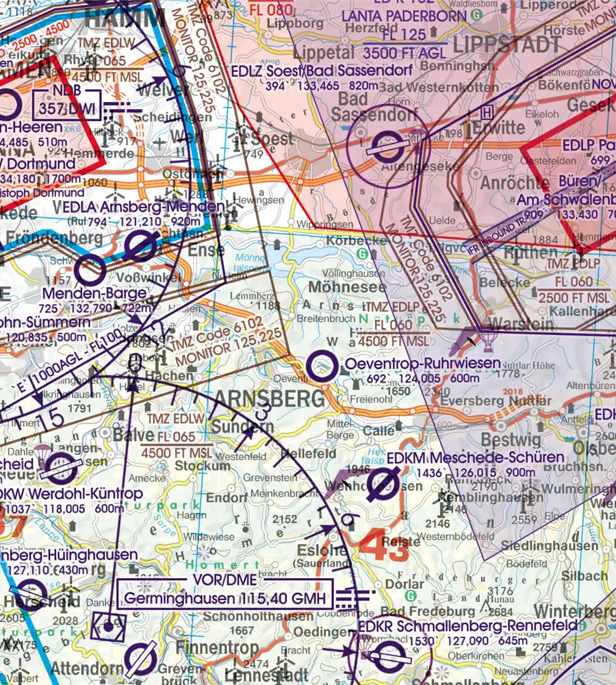 TMZ Transponder Mandatory Zone on the 500k aeronautical Chart of Germany