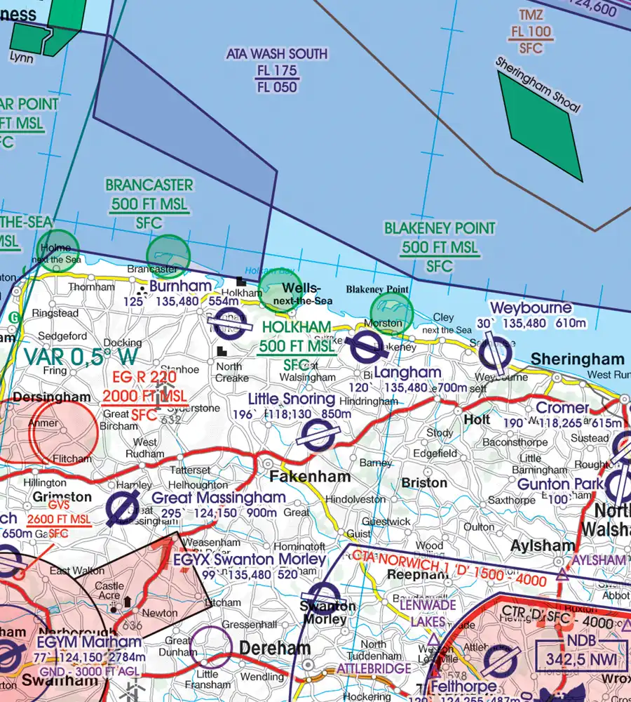 Nature Reserve in 500k on the VFR Chart of Great Britain