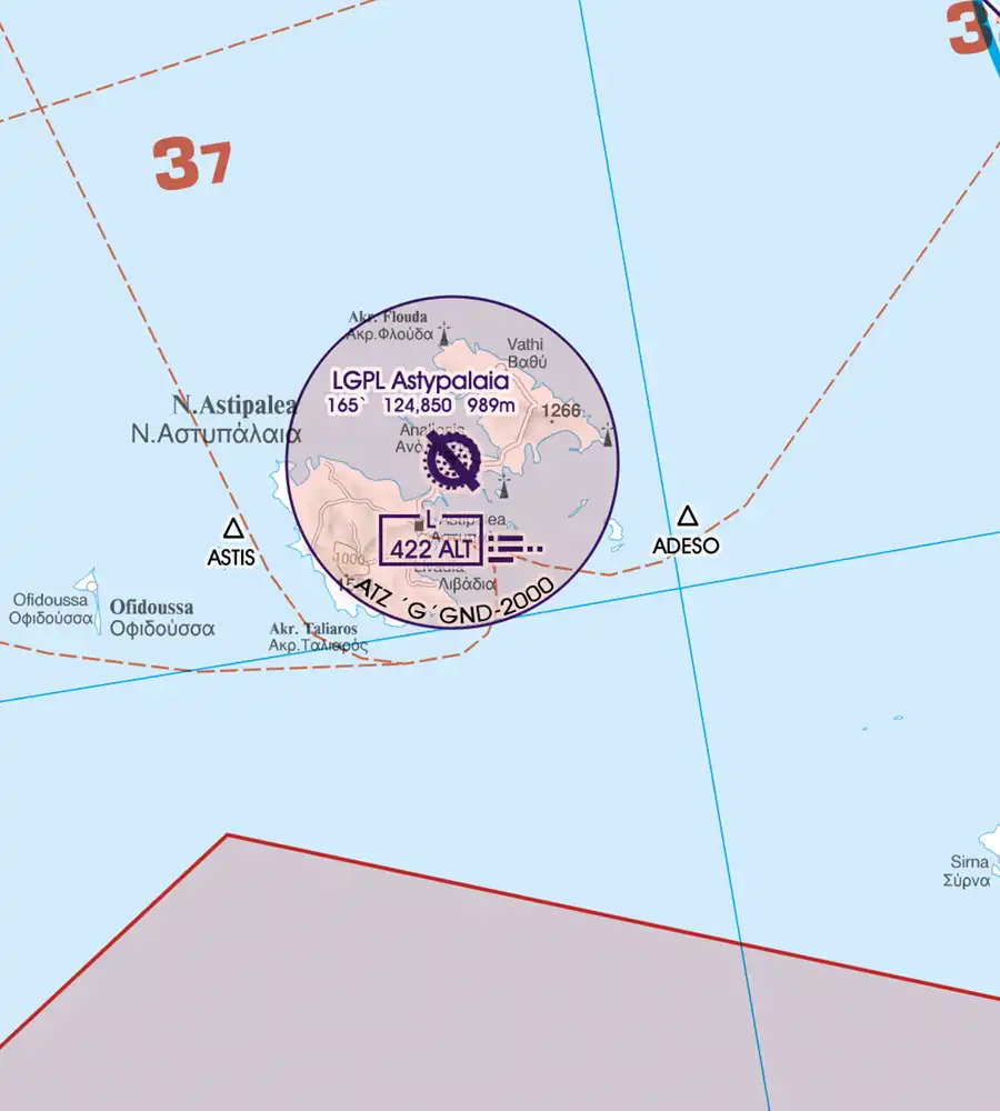ATZ Air Traffic Zones in 500k on the VFR Chart of Greece