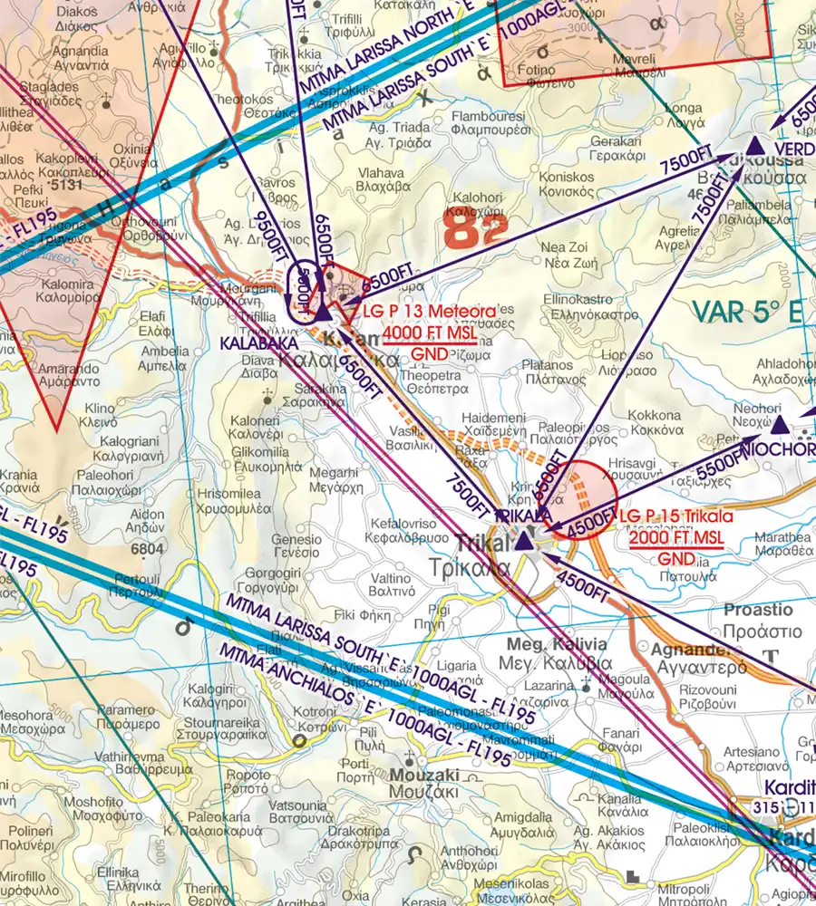 Approach Procedure in 500k on the ICAO Chart of Greece