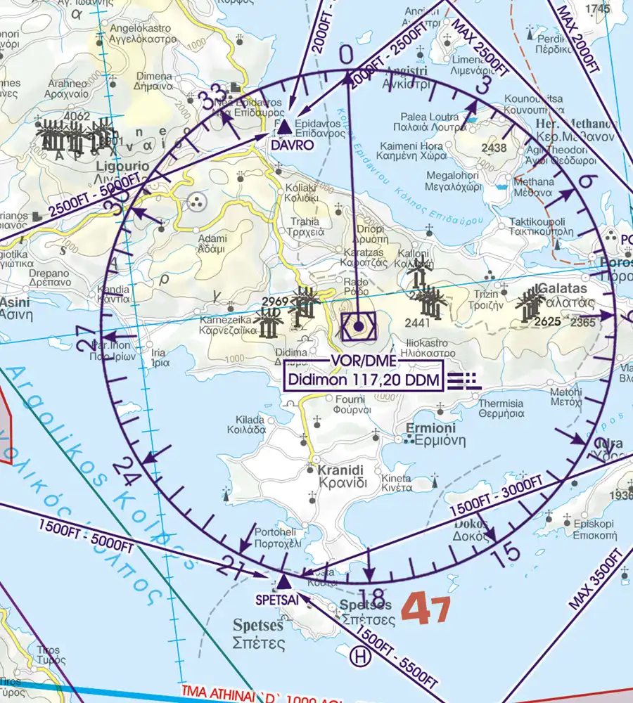 VOR/DME on the ICAO Chart of Greece in 500k
