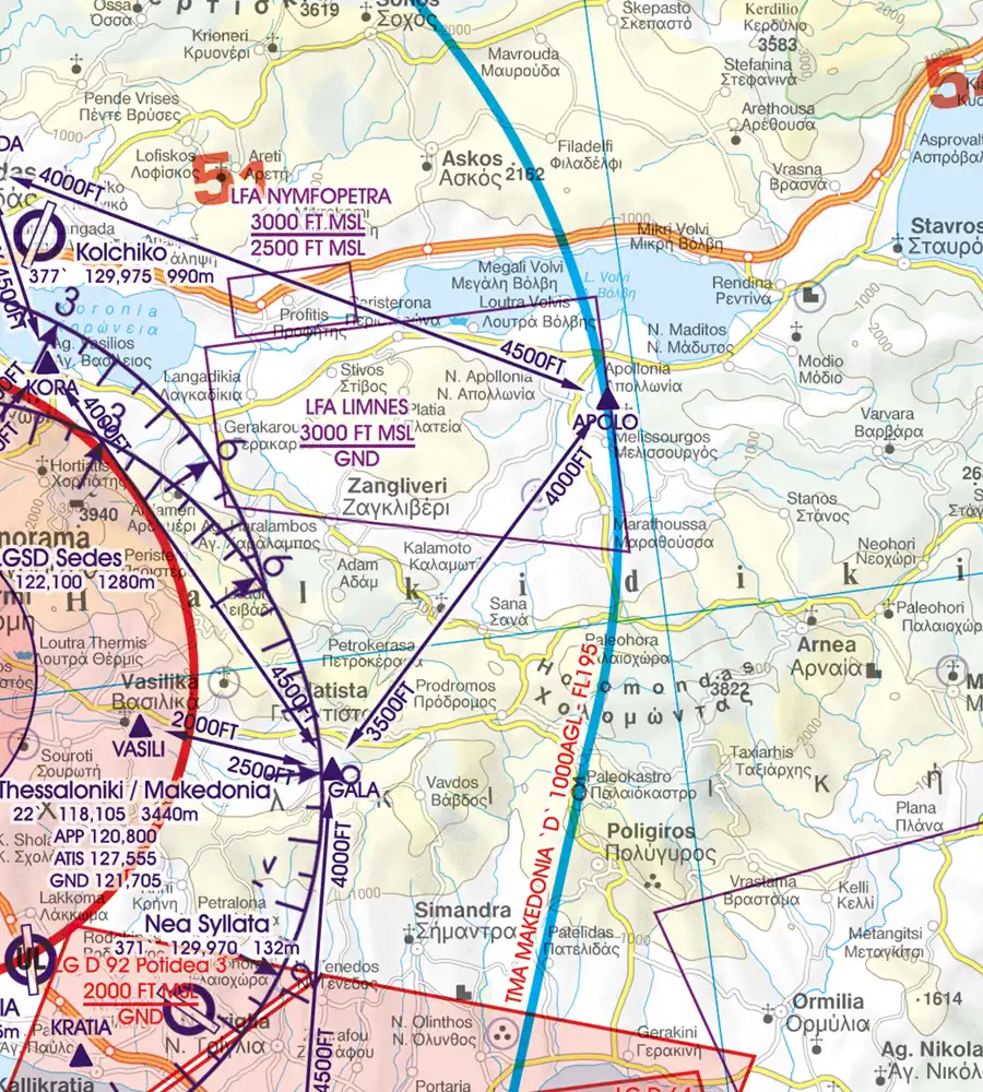 LFA Local Flight Area on the VFR Chart of Greece in 500k