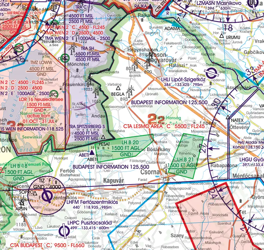 Border Crossings on the VFR Chart of Hungary in 500k