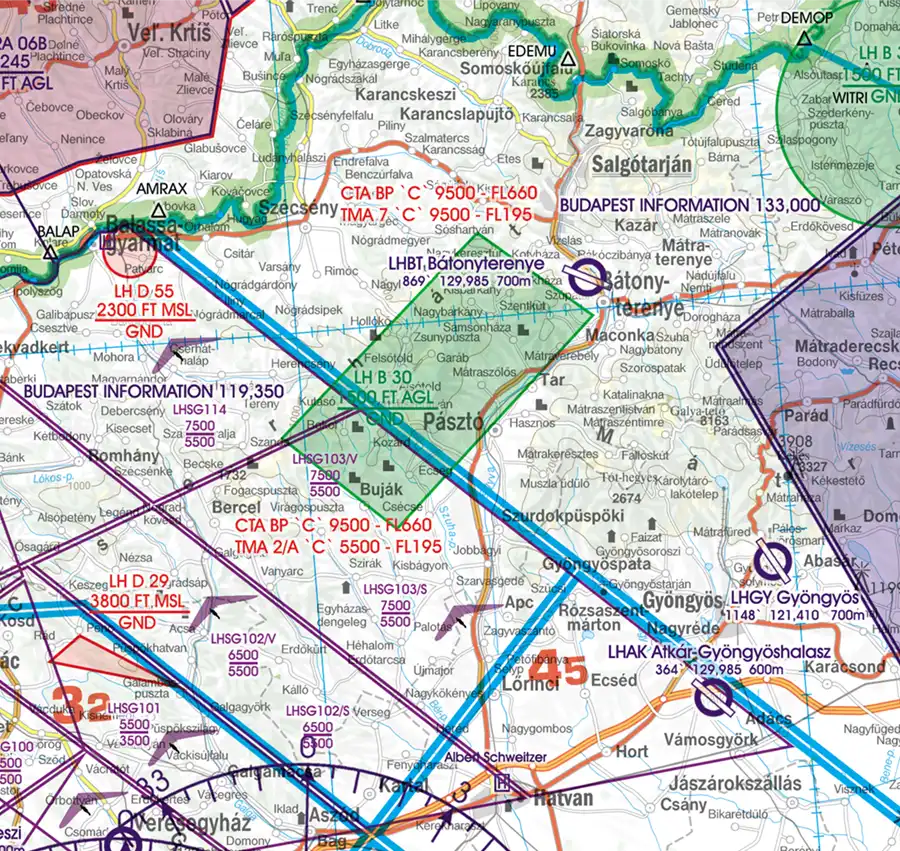 Nature Reserve on the ICAO Chart of Hungary in 500k