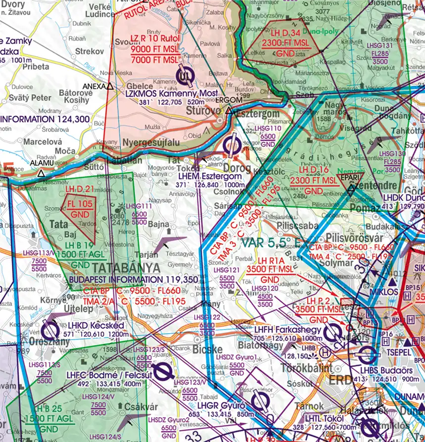 TMA on the aeronautical Chart of Hungary in 500k