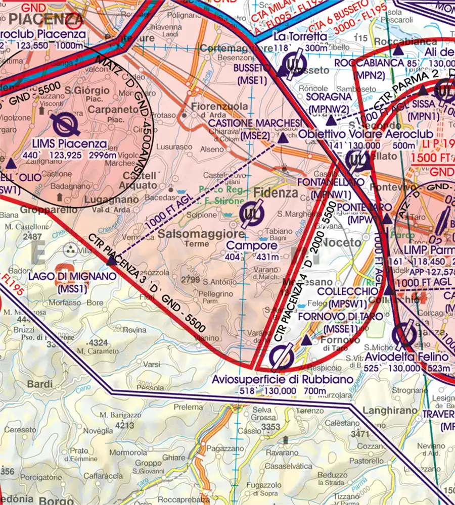 Approach Procedure on the VFR Chart of Italy in 500k